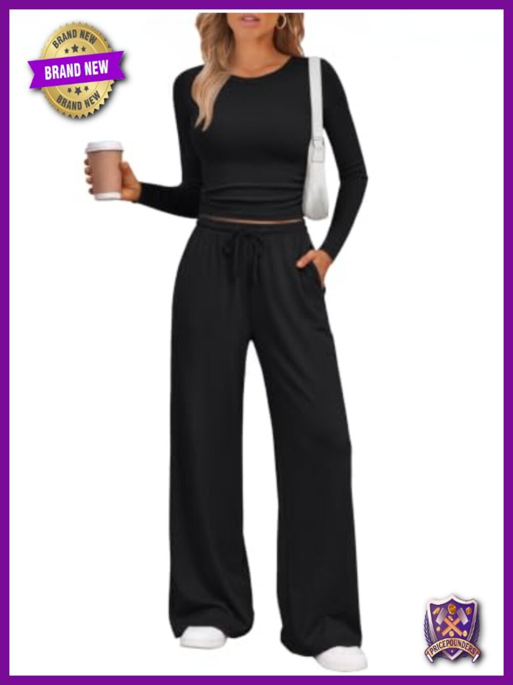 2 Piece Lounge Set Long Sleeve Wide Leg Pants Rayon Spandex Womens